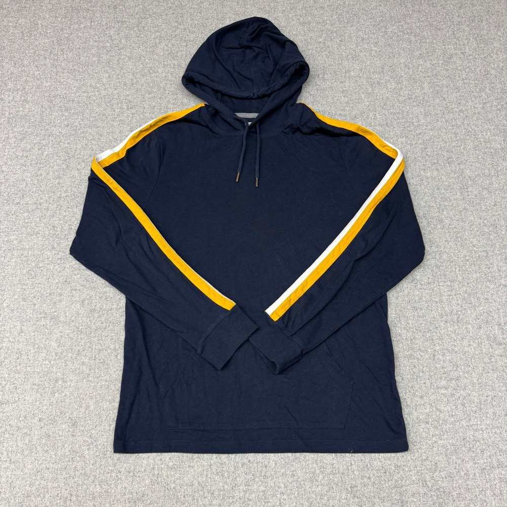 Old Navy Soft-Washed Hoodie Medium Navy Blue Yellow White Side Stripe Pullover